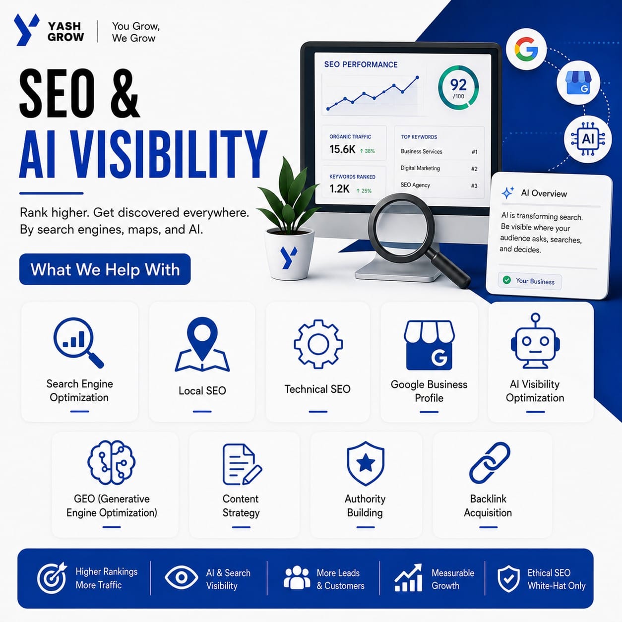 SEO and AI visibility services in India by YashGrow — SEO, local SEO, Google Business Profile, and AI search optimization