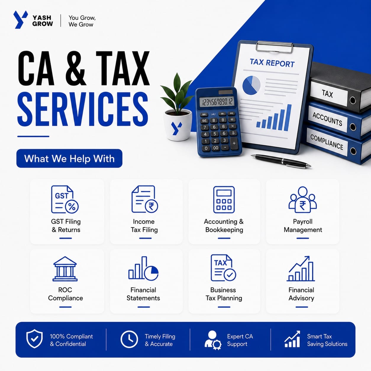 CA and tax services in India — GST filing, income tax filing, accounting, payroll, and compliance