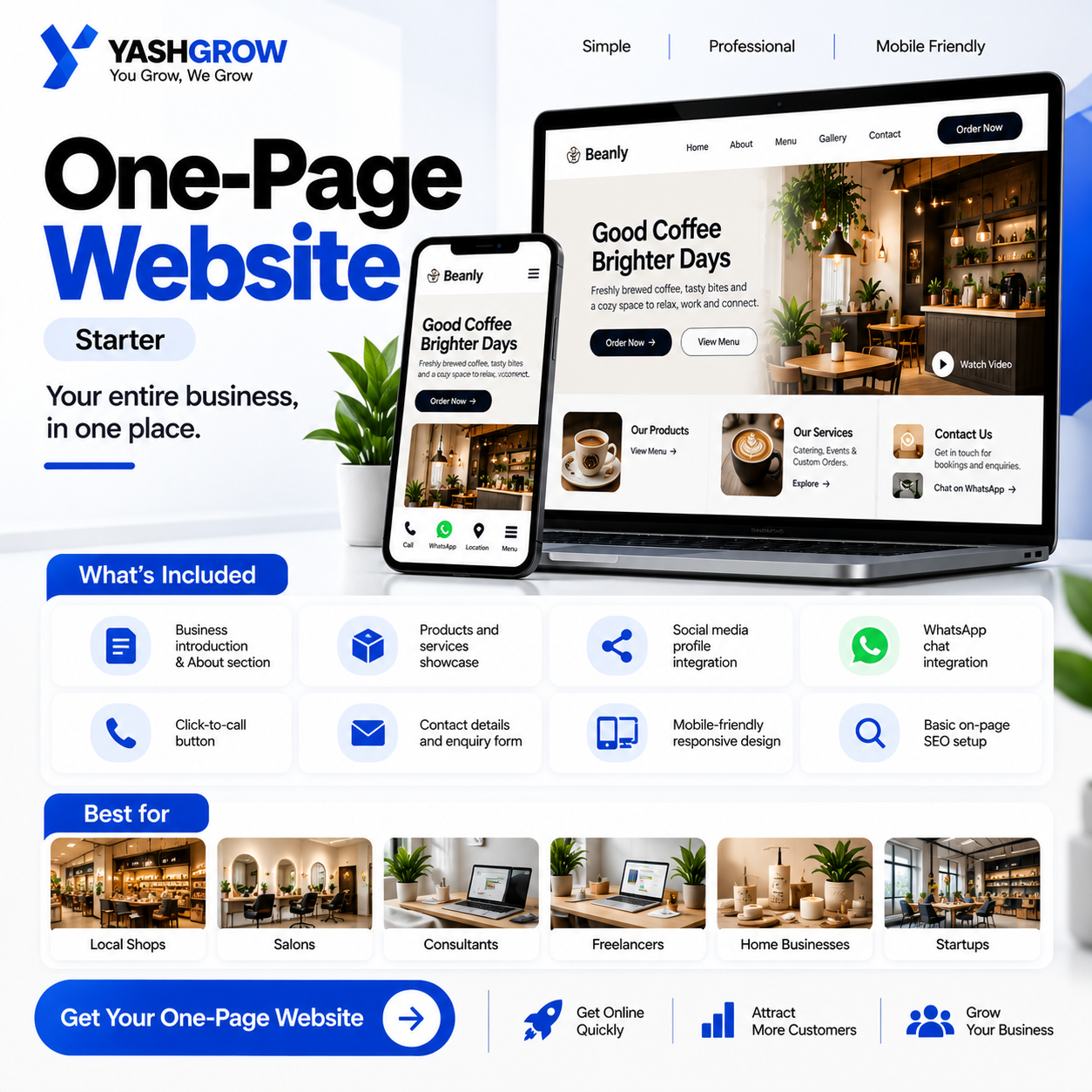 One-page website design by YashGrow, a small business website designer in India