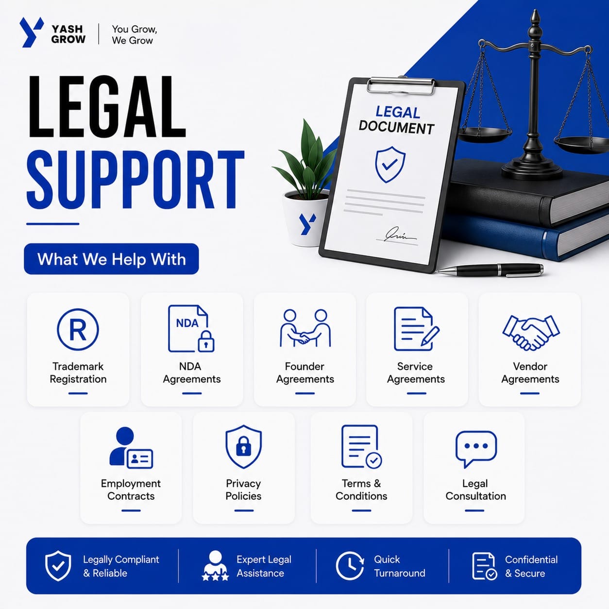 Legal support services in India — trademark registration, agreements, privacy policies, and compliance documents