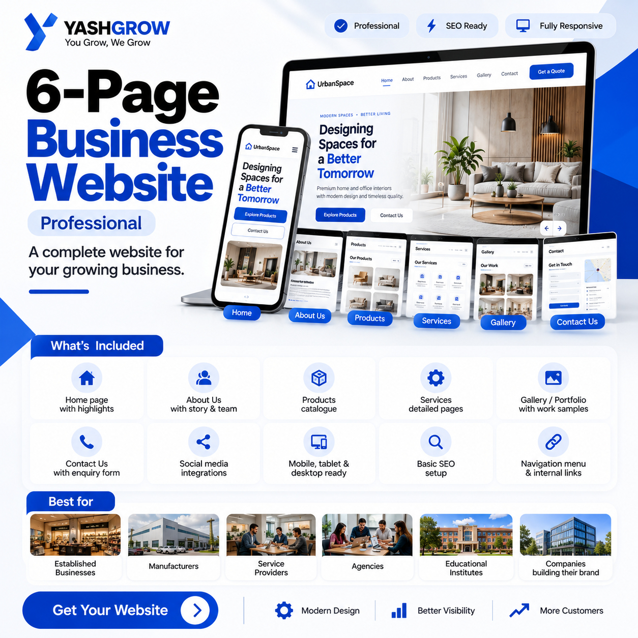 Six-page corporate website development in India by YashGrow